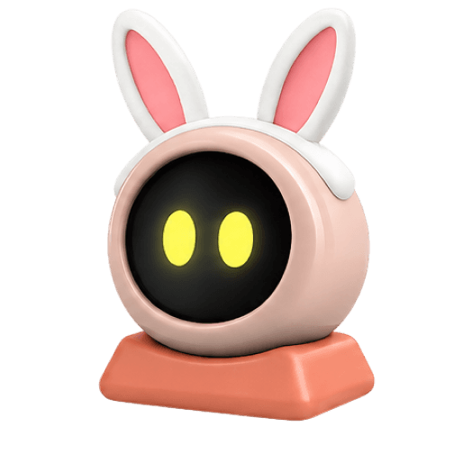 Gara wearing soft white and pink bunny ears with a blush shell