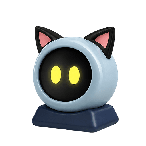 Gara with black and pink cat ears, a powder-blue shell and navy base