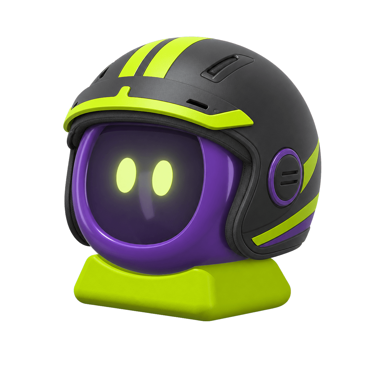 Gara wearing a charcoal and lime motorcycle helmet