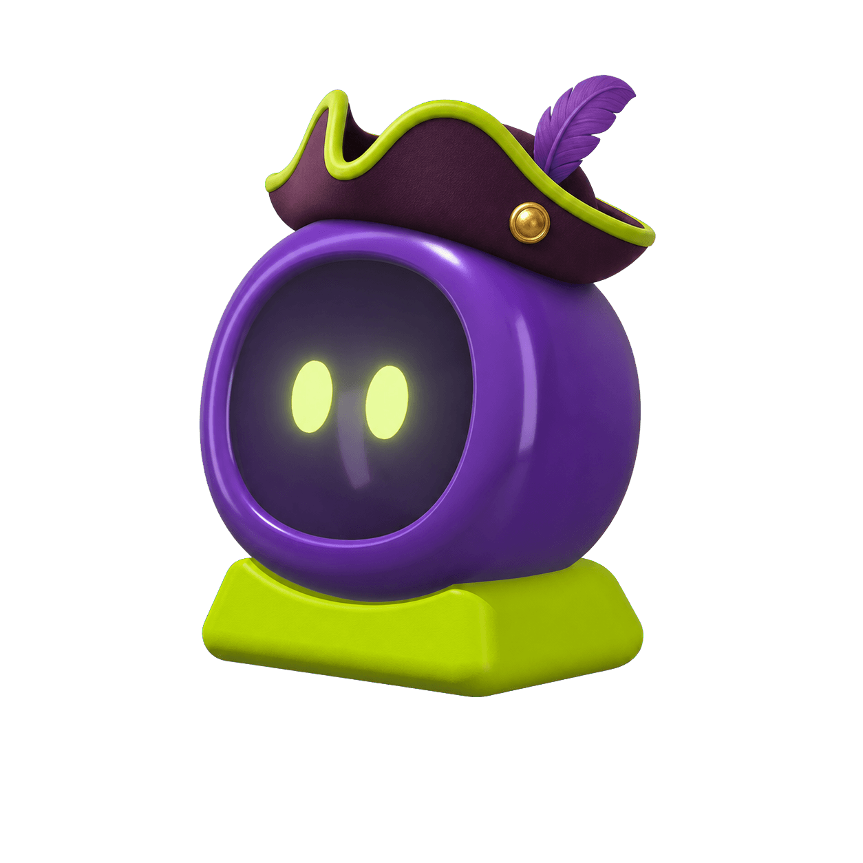 Gara wearing a purple pirate tricorn hat