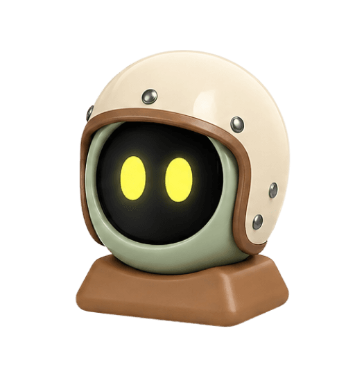 Gara wearing a cream retro open-face helmet with brown trim